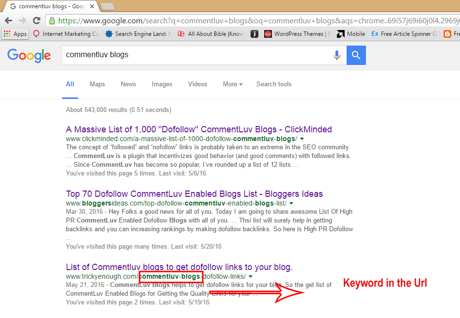 keywords in the URL